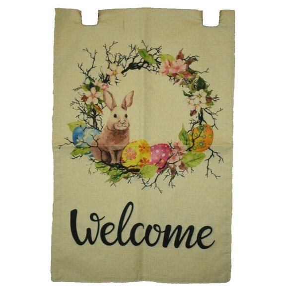 Easter Garden Flag Welcome Floral Wreath with Rabbit Patterns 12 x 18 - Picture 2 of 4